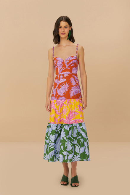 Tropical Swing Mix Midi Dress